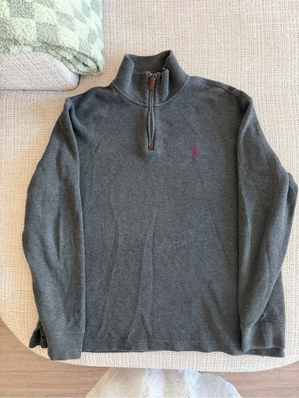 Polo by Ralph Lauren Charcoal Half-Zip Sweater with Pink Pony